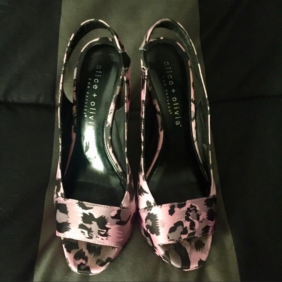 ηεω A+O Pink Leopard Slingback Peep-Toe Wedge Vintage Alice + Olivia Excellent - Picture 14 of 16